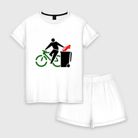 Женская пижама с шортиками хлопок с принтом I Love Велоспорт (Z) в Кировске, 100% хлопок | футболка прямого кроя, шорты свободные с широкой мягкой резинкой | 