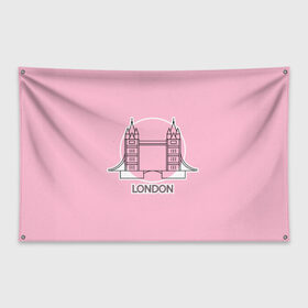 Флаг-баннер с принтом Лондон London Tower bridge в Кировске, 100% полиэстер | размер 67 х 109 см, плотность ткани — 95 г/м2; по краям флага есть четыре люверса для крепления | bridge | england | english | gb | london | tower | uk | английский | англия | башни | великобритания | закат | иконка | лайнарт | лондон | мост | надпись | розовый круг | слово | тауэрский | юк