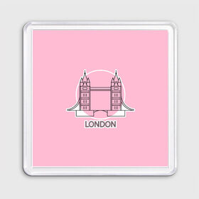 Магнит 55*55 с принтом Лондон London Tower bridge в Кировске, Пластик | Размер: 65*65 мм; Размер печати: 55*55 мм | bridge | england | english | gb | london | tower | uk | английский | англия | башни | великобритания | закат | иконка | лайнарт | лондон | мост | надпись | розовый круг | слово | тауэрский | юк