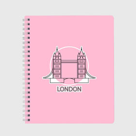 Тетрадь с принтом Лондон London Tower bridge в Кировске, 100% бумага | 48 листов, плотность листов — 60 г/м2, плотность картонной обложки — 250 г/м2. Листы скреплены сбоку удобной пружинной спиралью. Уголки страниц и обложки скругленные. Цвет линий — светло-серый
 | bridge | england | english | gb | london | tower | uk | английский | англия | башни | великобритания | закат | иконка | лайнарт | лондон | мост | надпись | розовый круг | слово | тауэрский | юк