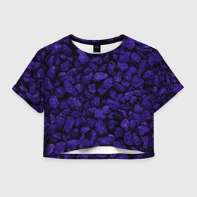 Женская футболка Crop-top 3D с принтом Purple-$tone$ в Кировске, 100% полиэстер | круглая горловина, длина футболки до линии талии, рукава с отворотами | abstraction | forms | gravel | pebbles | purple | stones | texture | абстракция | галька | гравий | камни | текстура | фиолетовый | формы