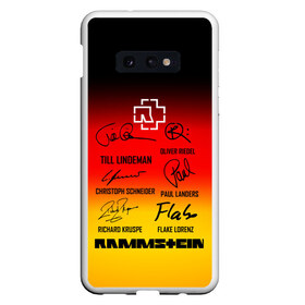 Чехол для Samsung S10E с принтом RAMMSTEIN АВТОГРАФЫ УЧАСТНИКОВ в Кировске, Силикон | Область печати: задняя сторона чехла, без боковых панелей | Тематика изображения на принте: du hast | mein herz | rammstein | rammstein sonne. | группа rammstein | ду хаст | песня рамштайн | рамштайн | тилль линдеманн