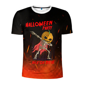 Мужская футболка 3D спортивная с принтом Halloween Party в Кировске, 100% полиэстер с улучшенными характеристиками | приталенный силуэт, круглая горловина, широкие плечи, сужается к линии бедра | Тематика изображения на принте: blood | diablo | haloween | horror | дьявол | зомби | кости | кровь | мозги | мясо | страшилка | ужасы | хеллоуин | хелоуин