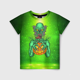 Детская футболка 3D с принтом Zombie в Кировске, 100% гипоаллергенный полиэфир | прямой крой, круглый вырез горловины, длина до линии бедер, чуть спущенное плечо, ткань немного тянется | blood | diablo | haloween | horror | дьявол | зомби | кости | кровь | мозги | мясо | страшилка | ужасы | хеллоуин | хелоуин