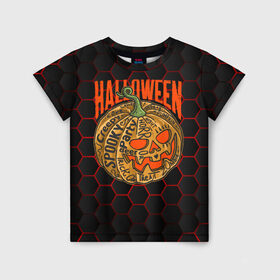 Детская футболка 3D с принтом Halloween в Кировске, 100% гипоаллергенный полиэфир | прямой крой, круглый вырез горловины, длина до линии бедер, чуть спущенное плечо, ткань немного тянется | blood | diablo | haloween | horror | дьявол | зомби | кости | кровь | мозги | мясо | страшилка | ужасы | хеллоуин | хелоуин