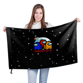 Флаг 3D с принтом Among us IMPOSTORS в Кировске, 100% полиэстер | плотность ткани — 95 г/м2, размер — 67 х 109 см. Принт наносится с одной стороны | звёзды | мерч | предатели | ракета