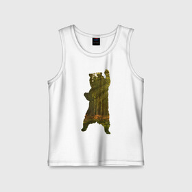 Детская майка хлопок с принтом Wild bear. в Кировске,  |  | angry | bear | claws | forest | photo | silhouette | standing | wild | wood | wooden | белый | бурый | в лесу | гризли | деревья | дикий | животные | зверь | злой | когти | крутой | лапа | лес | лесной | лучи | медведь | медвежонок | мишка