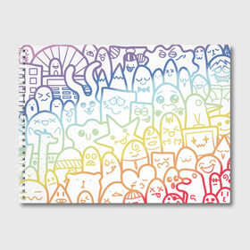 Альбом для рисования с принтом Радужные дудлы в Кировске, 100% бумага
 | матовая бумага, плотность 200 мг. | doodle | горы | динозавр | дудл | жираф | заяц | звезда | карандаш | лапки | медведь | облако | птица | радуга | сердце | телевизор | улыбка | утёнок