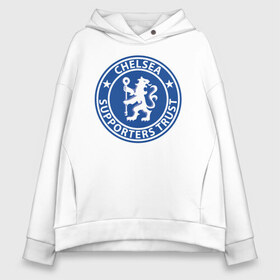 Женское худи Oversize хлопок с принтом Chelsea FC в Кировске, френч-терри — 70% хлопок, 30% полиэстер. Мягкий теплый начес внутри —100% хлопок | боковые карманы, эластичные манжеты и нижняя кромка, капюшон на магнитной кнопке | blue | chelsea | club | english | fc | football | london | retirees | soccer | английский | клуб | лондон | пенсионеры | синие | фк | футбол | футбольный | челси