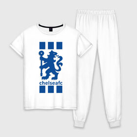 Женская пижама хлопок с принтом Chelsea FC в Кировске, 100% хлопок | брюки и футболка прямого кроя, без карманов, на брюках мягкая резинка на поясе и по низу штанин | blue | chelsea | club | english | fc | football | london | retirees | soccer | английский | клуб | лондон | пенсионеры | синие | фк | футбол | футбольный | челси