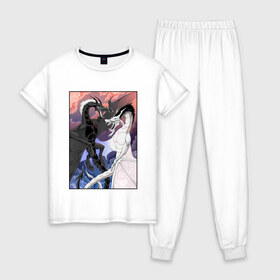 Женская пижама хлопок с принтом Японские драконы (Z) в Кировске, 100% хлопок | брюки и футболка прямого кроя, без карманов, на брюках мягкая резинка на поясе и по низу штанин | 