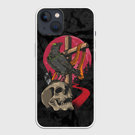 Чехол для iPhone 13 с принтом Ворона и череп в Кировске,  |  | blood | diablo | haloween | horror | дьявол | зомби | кости | кровь | мозги | мясо | страшилка | ужасы | хеллоуин | хелоуин