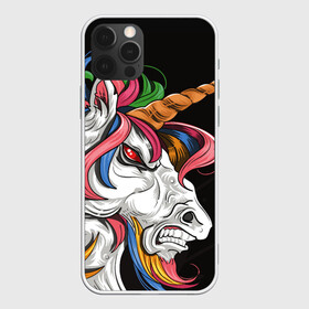 Чехол для iPhone 12 Pro с принтом Evil unicorn в Кировске, силикон | область печати: задняя сторона чехла, без боковых панелей | Тематика изображения на принте: black | blue | evil | evil unicorn | green yellow | horn | horse | multicolored | pink | red | white | белый | зеленый желтый | зло | злой единорог | конь | красный | лошадь | разноцветный | рог | розовый | синий | черный