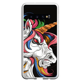 Чехол для Samsung Galaxy S10 с принтом Evil unicorn в Кировске, Силикон | Область печати: задняя сторона чехла, без боковых панелей | black | blue | evil | evil unicorn | green yellow | horn | horse | multicolored | pink | red | white | белый | зеленый желтый | зло | злой единорог | конь | красный | лошадь | разноцветный | рог | розовый | синий | черный