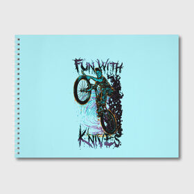 Альбом для рисования с принтом Забава с ножами в Кировске, 100% бумага
 | матовая бумага, плотность 200 мг. | велосипеды | велоспорт | забавы с ножами | кислота. | ножи | экстремальный спорт | экстрим