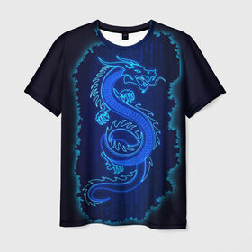 Мужская футболка 3D с принтом NEON DRAGON в Кировске, 100% полиэфир | прямой крой, круглый вырез горловины, длина до линии бедер | дракон | китайский дракон | неон | неоновый дракон