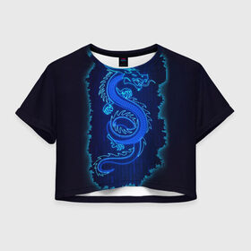 Женская футболка Crop-top 3D с принтом NEON DRAGON в Кировске, 100% полиэстер | круглая горловина, длина футболки до линии талии, рукава с отворотами | дракон | китайский дракон | неон | неоновый дракон