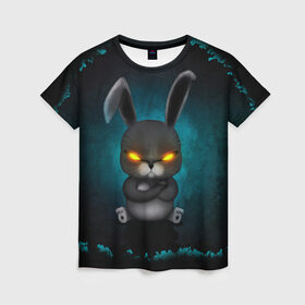 Женская футболка 3D с принтом NEON HARE в Кировске, 100% полиэфир ( синтетическое хлопкоподобное полотно) | прямой крой, круглый вырез горловины, длина до линии бедер | животное | заяц | злое | злые глаза | кролик | неон | плюшевое