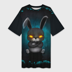 Платье-футболка 3D с принтом NEON HARE в Кировске,  |  | животное | заяц | злое | злые глаза | кролик | неон | плюшевое