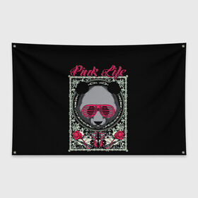 Флаг-баннер с принтом Розовая жизнь в Кировске, 100% полиэстер | размер 67 х 109 см, плотность ткани — 95 г/м2; по краям флага есть четыре люверса для крепления | голова медведя. | голова панды | медведи | орнамент | панда | панда в розовых очках | розовая жизнь | розовый стиль | розы