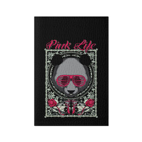 Обложка для паспорта матовая кожа с принтом Розовая жизнь в Кировске, натуральная матовая кожа | размер 19,3 х 13,7 см; прозрачные пластиковые крепления | голова медведя. | голова панды | медведи | орнамент | панда | панда в розовых очках | розовая жизнь | розовый стиль | розы
