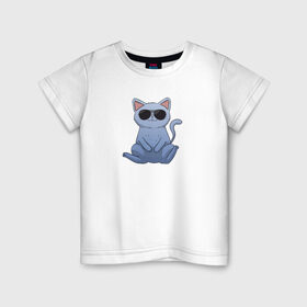 Детская футболка хлопок с принтом Blue Cat в Кировске, 100% хлопок | круглый вырез горловины, полуприлегающий силуэт, длина до линии бедер | домашний | животные | звери | киса | киска | кот | котенок | котэ | котя | кошка | крутой | лапочка | милый | мимими | модный | очки | синий | хороший