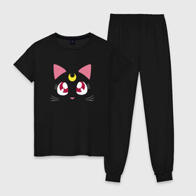 Женская пижама хлопок с принтом Luna Cat. Sailor Moon в Кировске, 100% хлопок | брюки и футболка прямого кроя, без карманов, на брюках мягкая резинка на поясе и по низу штанин | anime | cute | аниме | взгляд | волшебство | глаза | киса | киска | кот | котенок | котэ | котя | кошка | лапочка | луна | магия | месяц | милый | мимими | мордочка | сейлор мун | хороший | япония