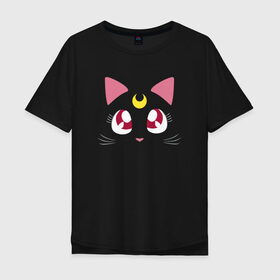 Мужская футболка хлопок Oversize с принтом Luna Cat. Sailor Moon в Кировске, 100% хлопок | свободный крой, круглый ворот, “спинка” длиннее передней части | Тематика изображения на принте: anime | cute | аниме | взгляд | волшебство | глаза | киса | киска | кот | котенок | котэ | котя | кошка | лапочка | луна | магия | месяц | милый | мимими | мордочка | сейлор мун | хороший | япония