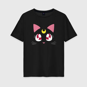 Женская футболка хлопок Oversize с принтом Luna Cat. Sailor Moon в Кировске, 100% хлопок | свободный крой, круглый ворот, спущенный рукав, длина до линии бедер
 | anime | cute | аниме | взгляд | волшебство | глаза | киса | киска | кот | котенок | котэ | котя | кошка | лапочка | луна | магия | месяц | милый | мимими | мордочка | сейлор мун | хороший | япония