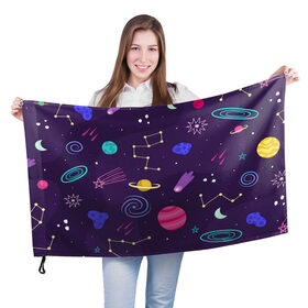 Флаг 3D с принтом Space в Кировске, 100% полиэстер | плотность ткани — 95 г/м2, размер — 67 х 109 см. Принт наносится с одной стороны | comet | moon | nasa | saturn | space | star | trend | детские | космос | тренд