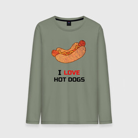 Мужской лонгслив хлопок с принтом Love HOT DOGS в Кировске, 100% хлопок |  | Тематика изображения на принте: еда | люблю | питание | сосиска | хот дог