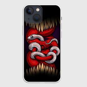 Чехол для iPhone 13 mini с принтом monster and snake в Кировске,  |  | Тематика изображения на принте: зверь | змеи | змейка | змея | зубы | клык | клыки | монстр | монстры | питон | удав | хищник | язык