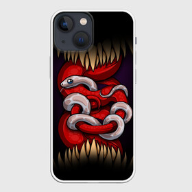 Чехол для iPhone 13 mini с принтом monster and snake в Кировске,  |  | зверь | змеи | змейка | змея | зубы | клык | клыки | монстр | монстры | питон | удав | хищник | язык