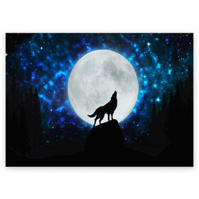 Поздравительная открытка с принтом Волк воющий на луну в Кировске, 100% бумага | плотность бумаги 280 г/м2, матовая, на обратной стороне линовка и место для марки
 | wolf | волк | волки | волчица | животные | одинокий волк