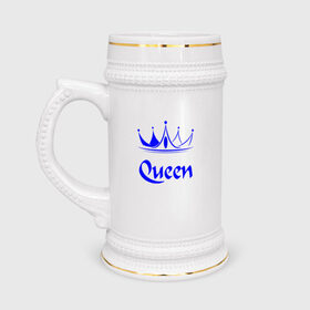 Кружка пивная с принтом Queen в Кировске,  керамика (Материал выдерживает высокую температуру, стоит избегать резкого перепада температур) |  объем 630 мл | blue crown | crown | crown print | queen | queen lettering | queen print | королева | корона | надпись королева | принт королева | принт короны | синяя корона