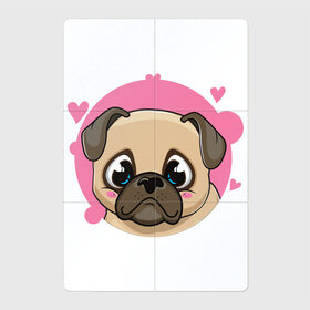 Магнитный плакат 2Х3 с принтом Милый мопс в Кировске, Полимерный материал с магнитным слоем | 6 деталей размером 9*9 см | арт | влюблённый | любовь | мопс | рисунок | розовый | сердечки | сердечко | сердца | сердце