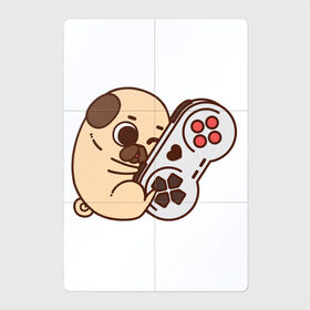 Магнитный плакат 2Х3 с принтом Мопс-игрун в Кировске, Полимерный материал с магнитным слоем | 6 деталей размером 9*9 см | арт | джойстик | игра | милая собака | мило | милый мопс | мопс | рисунок | собака