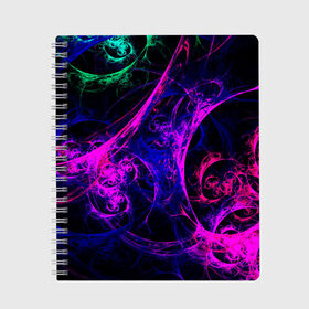 Тетрадь с принтом GambaTR в Кировске, 100% бумага | 48 листов, плотность листов — 60 г/м2, плотность картонной обложки — 250 г/м2. Листы скреплены сбоку удобной пружинной спиралью. Уголки страниц и обложки скругленные. Цвет линий — светло-серый
 | Тематика изображения на принте: abstraction | colorful | dark | fractal | glow | patterns | shapes | tangled | texture | абстракция | запутанный | разноцветный | свечение | текстура | темный | узоры | формы | фрактал