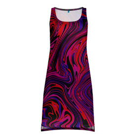 Платье-майка 3D с принтом LIquid в Кировске, 100% полиэстер | полуприлегающий силуэт, широкие бретели, круглый вырез горловины, удлиненный подол сзади. | abstraction | bright | liquid | stains | texture | wavy | абстракция | волнистый | жидкость | разводы | текстура | яркий