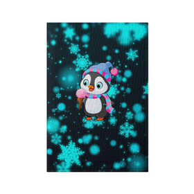 Обложка для паспорта матовая кожа с принтом Новогодний пингвин в Кировске, натуральная матовая кожа | размер 19,3 х 13,7 см; прозрачные пластиковые крепления | 2021 | new year | бык | год быка | девочка | дед мороз | детям | дочке | мальчик | модная | модный | мороженое | новогодний дизайн | новогодний пингвин | новогодняя | новый год | пенгвин | пингвин | пингвины