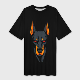 Платье-футболка 3D с принтом Доберман в Кировске,  |  | american shepherd | black t shirt. art | cool | doberman | dobermans | dog | print | sheepdog | американская овчарка | доберман | доберманы | кабель | овчарка | пес | прикольная | принт | собака | черная футболка. арт