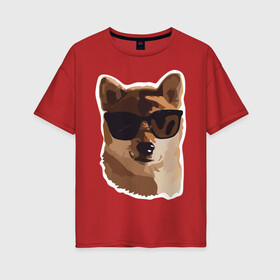 Женская футболка хлопок Oversize с принтом Собакен в Кировске, 100% хлопок | свободный крой, круглый ворот, спущенный рукав, длина до линии бедер
 | dog | dogs | домашний питомец | лучший друг человека | лучшийдру | очки | собака | собаки | собачка