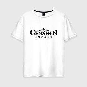 Женская футболка хлопок Oversize с принтом Genshin Impact Logo (Z) в Кировске, 100% хлопок | свободный крой, круглый ворот, спущенный рукав, длина до линии бедер
 | aaa игра | breath of the wild | ubisoft | анемо | барбара | беннет | бэй доу | венти | гатя | геншин импакт | гео | гидро | дилюк | кли | нин гуан | ноэлль | рэйзор | электро