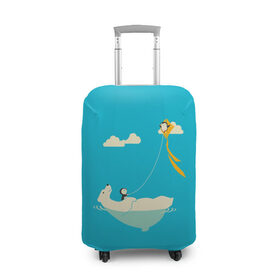 Чехол для чемодана 3D с принтом ОБИТАТЕЛИ АНТАРКТИКИ в Кировске, 86% полиэфир, 14% спандекс | двустороннее нанесение принта, прорези для ручек и колес | белый медведь | воздушный змей | детский рисунок | мультяшный персонаж | небо голубое | облака | пингвин | рисунок