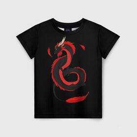 Детская футболка 3D с принтом RED DRAGON в Кировске, 100% гипоаллергенный полиэфир | прямой крой, круглый вырез горловины, длина до линии бедер, чуть спущенное плечо, ткань немного тянется | Тематика изображения на принте: amoled | дракон | дракон с хвостом | китайский дракон | китайский праздник