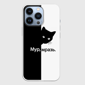 Чехол для iPhone 13 Pro с принтом Черный кот в Кировске,  |  | Тематика изображения на принте: буквы | глаза | кот | котик | кошка | минимал | надпись | настроение | простая надпись | текст | черно белое | черный кот | черный фон