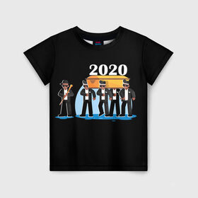 Детская футболка 3D с принтом 2020 не спасти... в Кировске, 100% гипоаллергенный полиэфир | прямой крой, круглый вырез горловины, длина до линии бедер, чуть спущенное плечо, ткань немного тянется | Тематика изображения на принте: 2020 год мем | dancing coffin | tony igy astronomia tony igy | мем про 2020 год | мультяшные персонажи | популярный мем | смешной арт | черные гробовщики