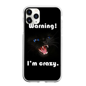 Чехол для iPhone 11 Pro Max матовый с принтом Осторожно! Я крэйзи. в Кировске, Силикон |  | голубые глаза | жизненная цитата | злой кот | кот | крутой кот | я сумасшедший