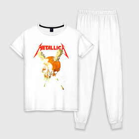 Женская пижама хлопок с принтом Metallica в Кировске, 100% хлопок | брюки и футболка прямого кроя, без карманов, на брюках мягкая резинка на поясе и по низу штанин | american | heavy metal | los angeles | metal band | metallica | music | thrash metal | американская | лос анджелес | метал группа | металлика | музыка | трэш метал | трэш металл | хеви метал