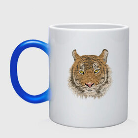 Кружка хамелеон с принтом тигр в Кировске, керамика | меняет цвет при нагревании, емкость 330 мл | Тематика изображения на принте: животные | кошка | леопард | тигр | тигрица